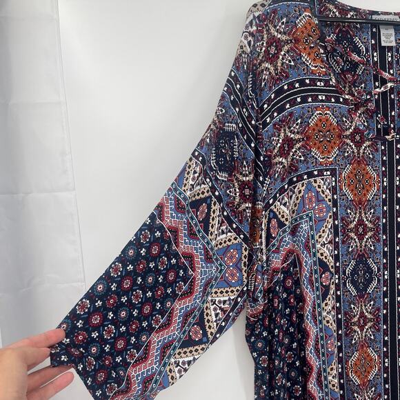 Catherines Patchwork 3/4 Sleeve Womens Top Sz 4X Boho New Aztec Lace Up Festival - Picture 3 of 9